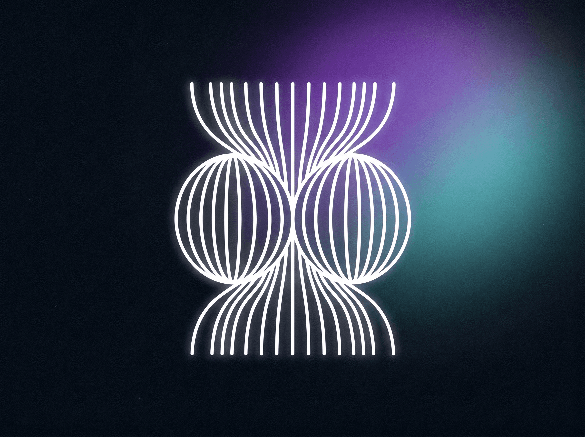 Vertical orbit geometry with purple and teal light leaks